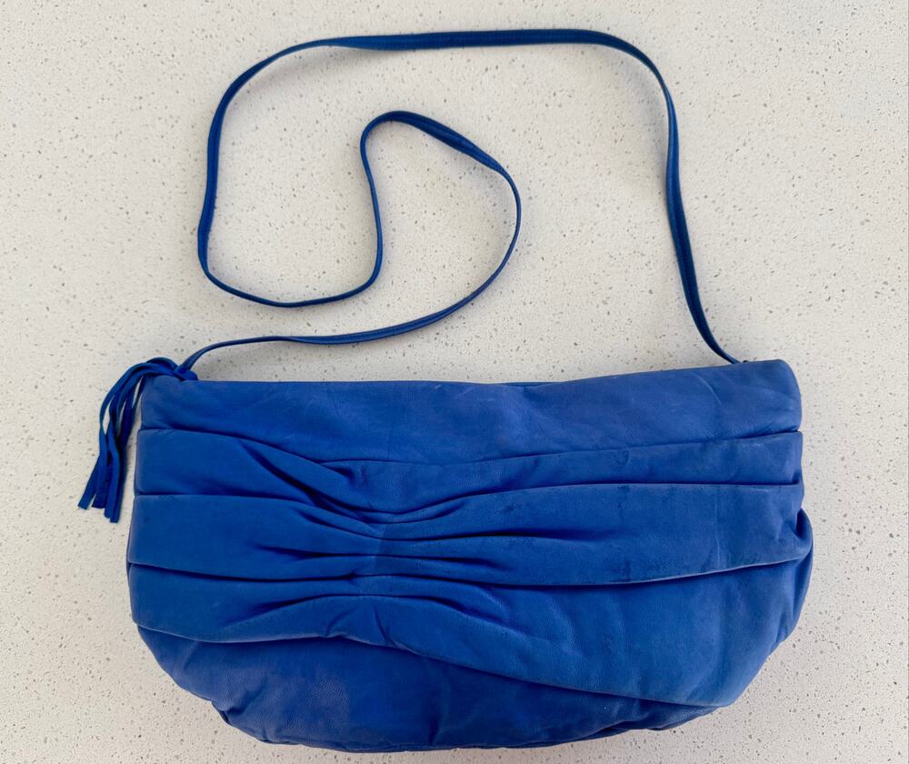 Gino 1980s NOS Blue Brushed Leather Shoulder Bag
